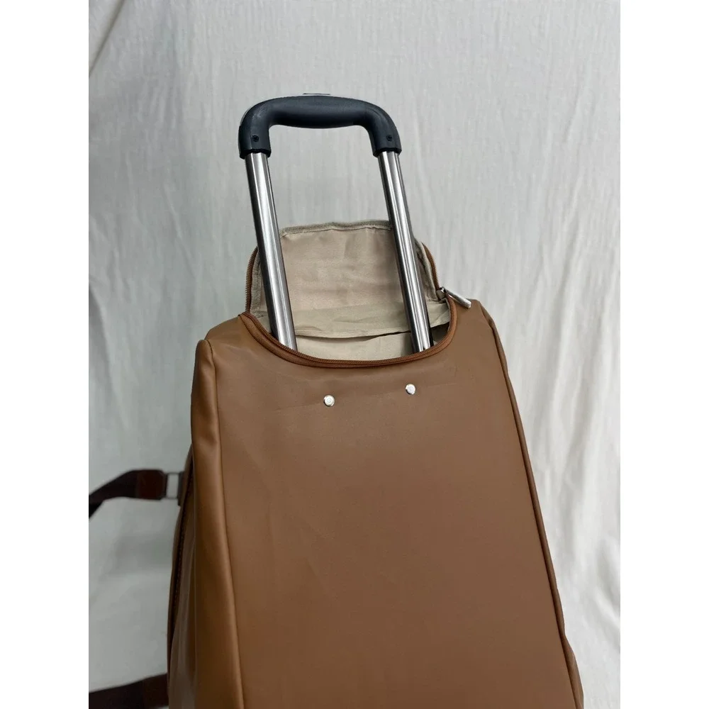 Bella Russo Brown Faux Leather Inner Pockets Travel Rolling Duffle Bag Carry On